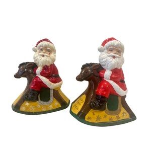 Vintage Ceramic Handpainted Rocking Horse Santa